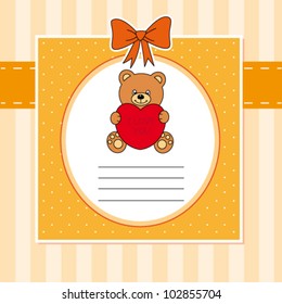 Children postcard. Bear with a heart