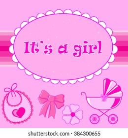 children postcard for a girl at birth in vector EPS