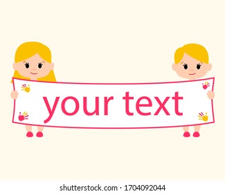 children with a poster, vector character boy with a girl