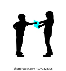 Children practice martial arts,
silhouette on white background