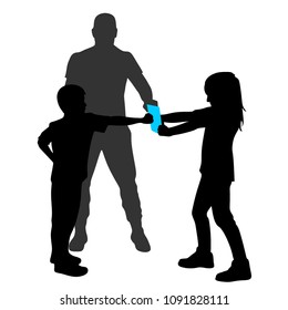 Children practice martial arts,
silhouette on white background
