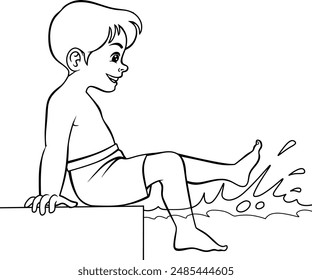 children practice in water  line vector illustration isolated on white background