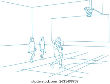 children practising basketball in the school gymnasium