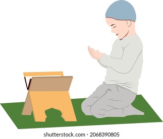 Children Pray Diligently Vector Illustration