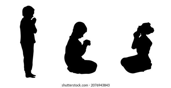 Children praying  silhouette set vector illustration