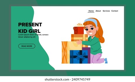 children present kid girl vector. gift birthday, fun surprise, party box children present kid girl web flat cartoon illustration