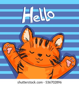 children print textiles, hand-drawn cute tiger, sketch vector illustration cat, greeting, Cute Tiger cartoon character