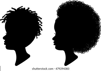 Children Profile Silhouettes - African American - Vector Illustration