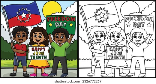 Children Promoting Juneteenth Day Illustration