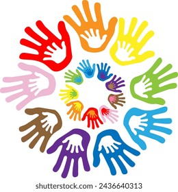 Children Protection Day. A small child's hand with big adults, the concept of family support. Friendship logo.