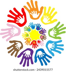 Children Protection Day. A small child's hand with big adults, the concept of family support. Friendship logo.
