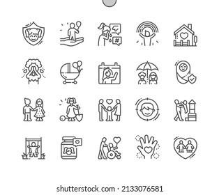 Children protection. Help kids. Disabilities. Protect and safety. Pixel Perfect Vector Thin Line Icons. Simple Minimal Pictogram svg