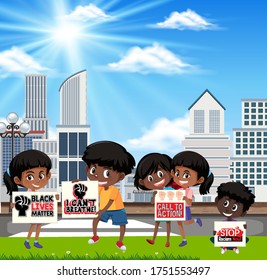 Children Protest Against Racism Illustration