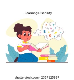 Children psychology. Learning disabilities. Dislexia or adhd diagnostic and treatment. Kid behavioral disorders. Children upbringing and education. Vector flat illustration