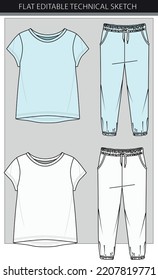 Archivo vectorial de esbozo plano para niños Tops y Pants