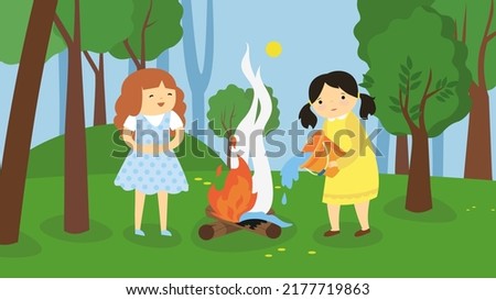 children put out a fire in the forest