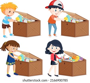 Children Putting Their Toy Into Box Stock Vector (Royalty Free ...