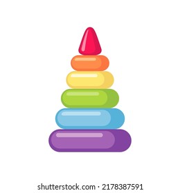 Children pyramid toy icon in flat style isolated on white background. Toddler training educational toy. Fine motor development. Vector illustration.