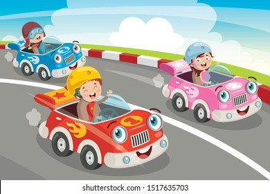Children Racing With Funny Cars