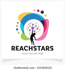 Children Reach Stars Logo Design Template Inspiration