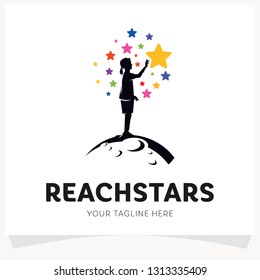 Children Reach Stars Logo Design Template Inspiration