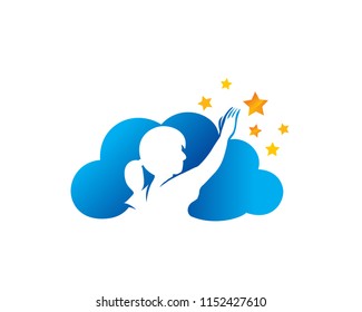 Children Reaching Star Education Logo in Isolated Background