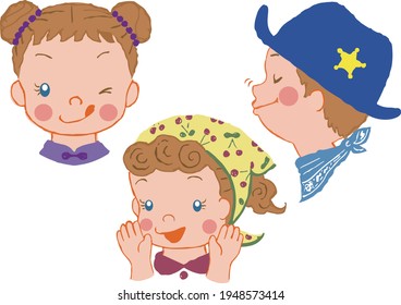 Children reacting to delicious looking food, two girls and a boy