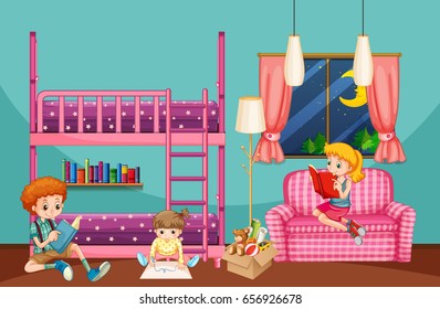 Children reading in bedroom 