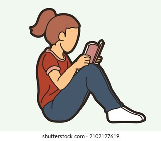 Children Reading A Book Cartoon Graphic Vector