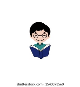 Children reading a book design template. reading book vector illustration.
