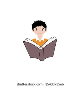 Children reading a book design template. reading book vector illustration.