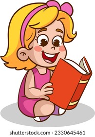 children reading book. kids studying with a book. Vector illustration