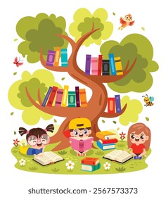 Children Reading Book At Nature