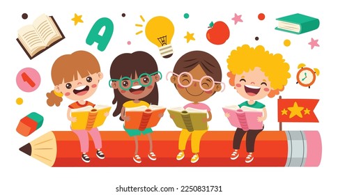 Niños leyendo libro en lápiz