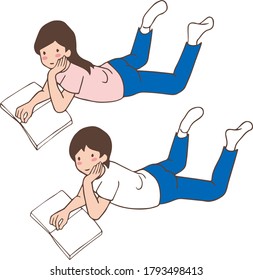 
Niños leyendo un libro en el estómago