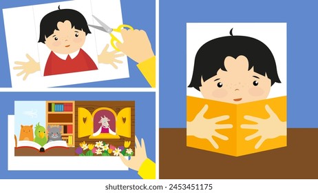 Niños leyendo un libro. Ilustración vectorial en un estilo plano. Los niños leen libros.