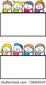 children reading books with border