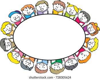 children reading books with border