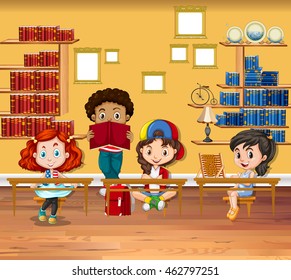 Children reading books in the classroom illustration