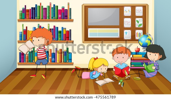 Children Reading Books Classroom Illustration Stock Vector (Royalty ...