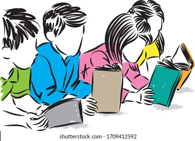 children reading books education concept vector illustration