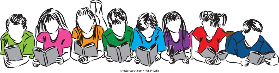 children reading books illustration