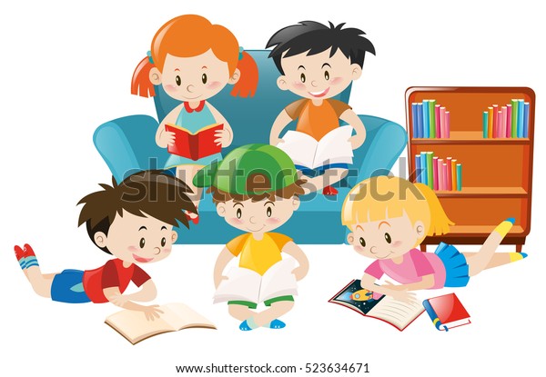 部屋のイラストで本を読む子ども のベクター画像素材 ロイヤリティフリー