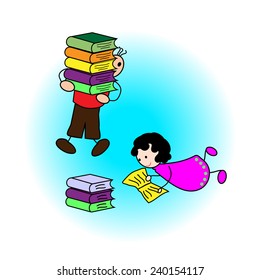 Children reading book-Vector illustration 