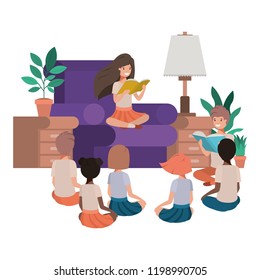 children reading in living room avatar character