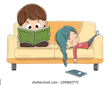 Children reading on the couch