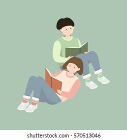 The children are reading quietly - vector illustrations