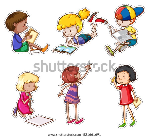 Children Reading Writing Illustration Stock Vector (Royalty Free ...