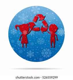 children and recycling christmas icon in circle