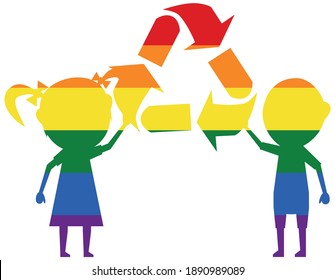 children and recycling LGBT flag. gay, lesbian, bisexual and transgender icon vector